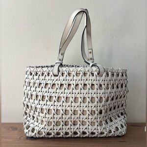 kate spade White Woven Leather Tote with Dual Shoulder Straps